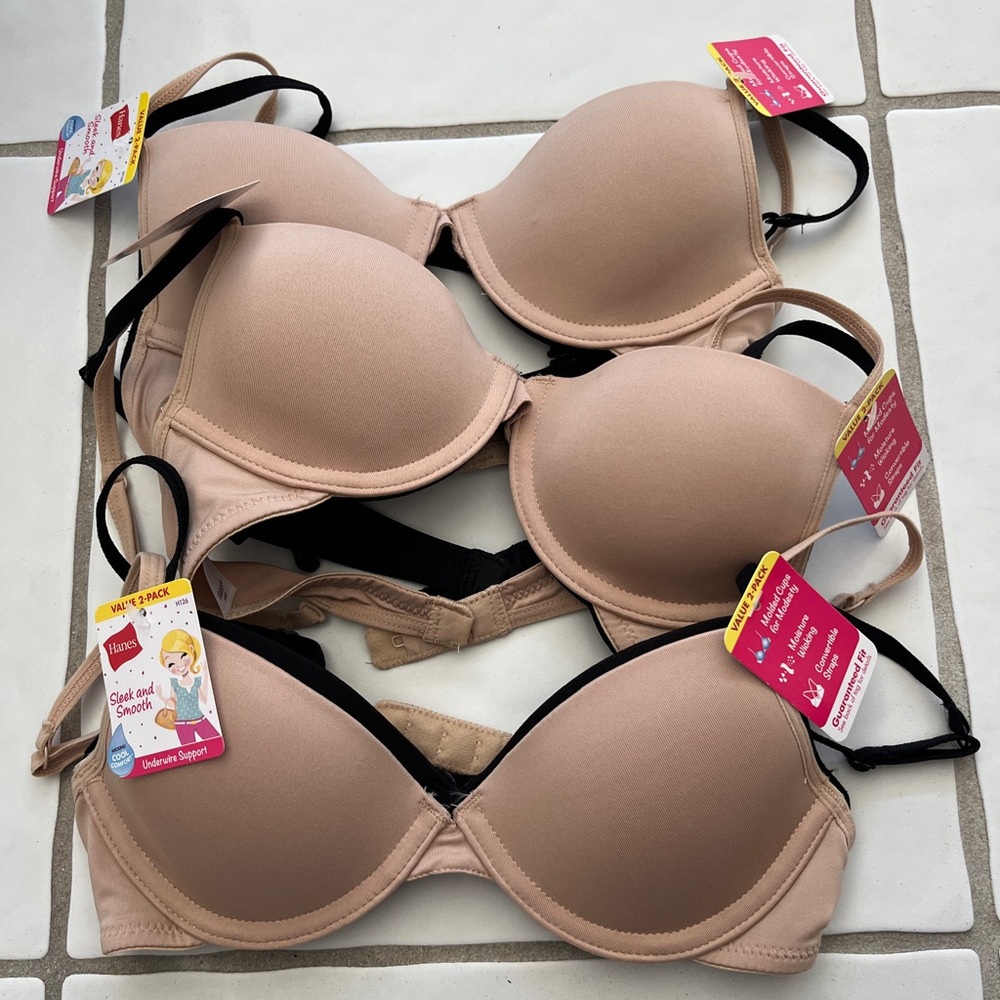 Hanes Girls Beige/Black Bra Sets (3)